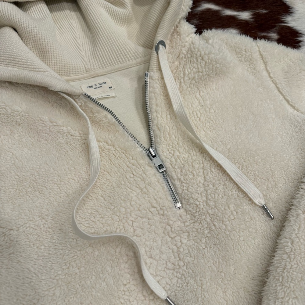 Rag & Bone Ivory Cotton Sherpa Like Pull Over Jacket Hooded Small - Picture 6 of 8